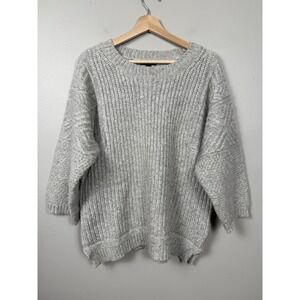 J Crew Chunky Knit Alpaca Merino Wool Sweater Gray Earth Tone Women's M Crewneck